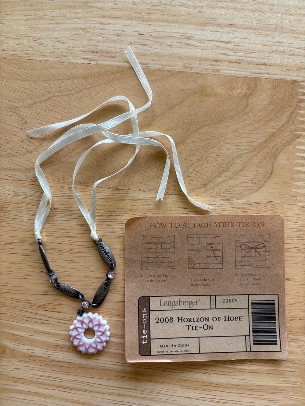 🎀 Longaberger Horizon of Hope Tie-On Ribbon Charm. Breast Cancer Awareness.